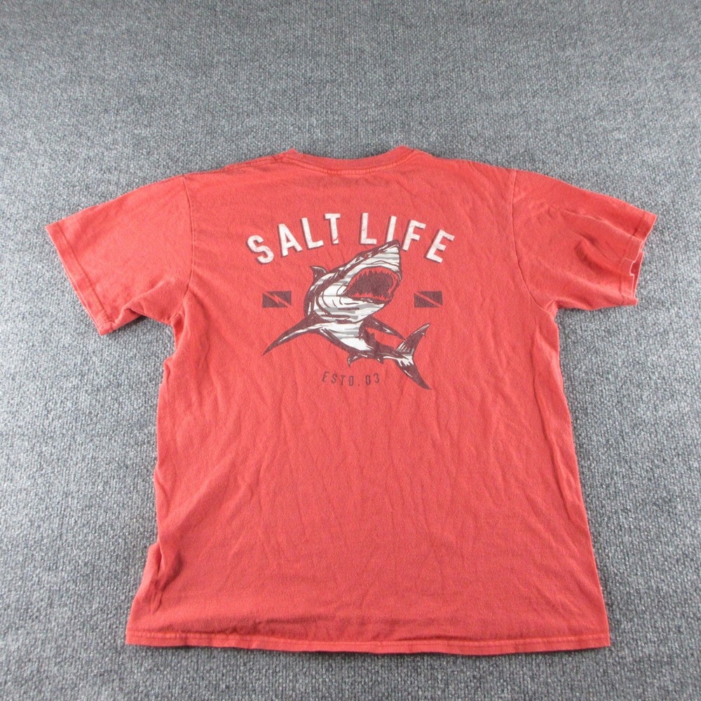 Salt Life Shirt Mens Small Red‎ Shark Graphic Short Sleeve Tee Beach Ocean
